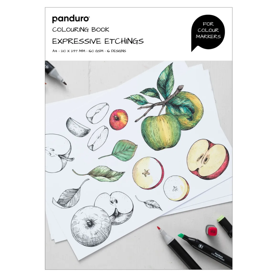 Expressive Etchings, malebog til markers & tuschpenne – 16 motiver, A4, 160 g/m²