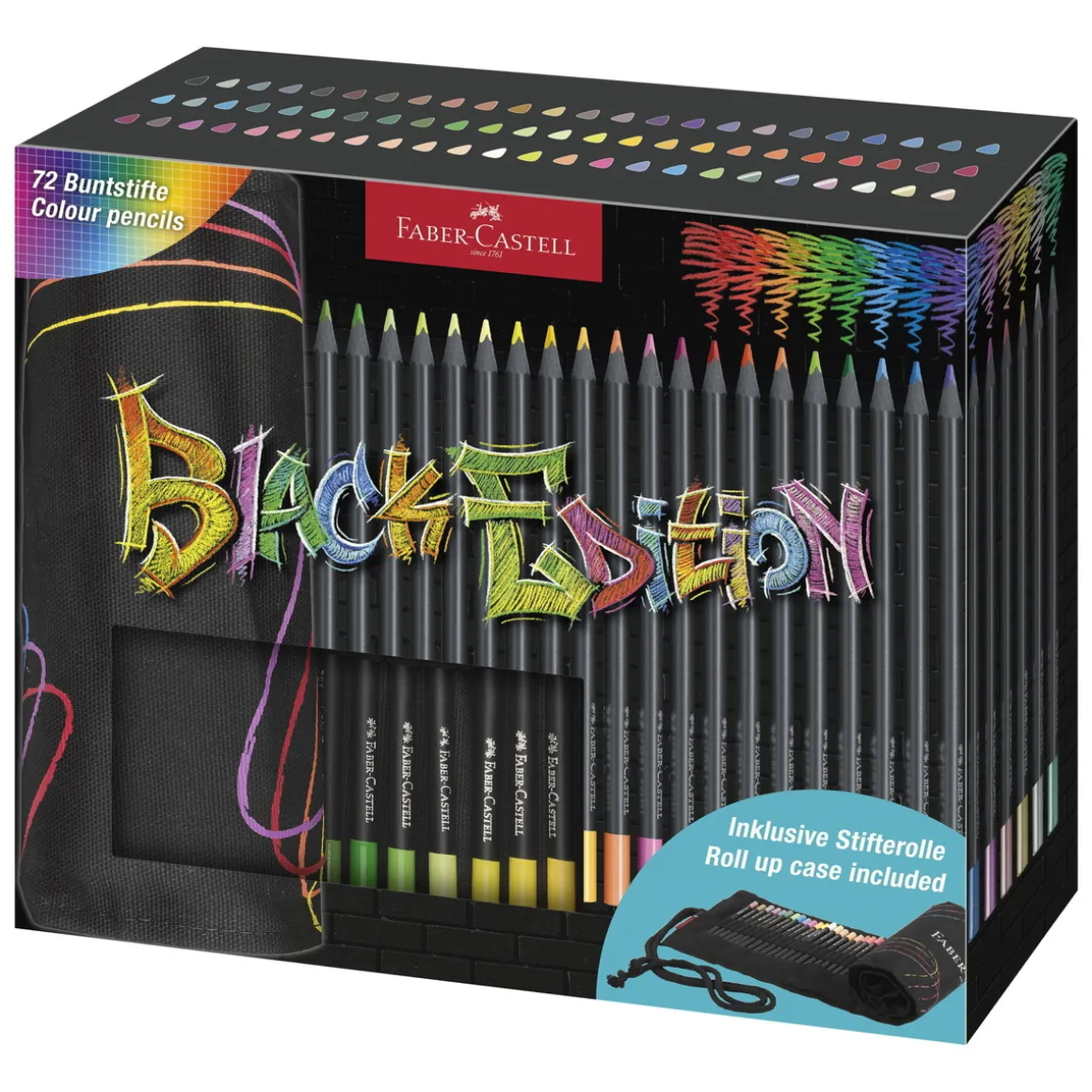 Faber-Castell Black Edition voksbaserede farveblyanter 72-pak + sammenrulleligt penalhus