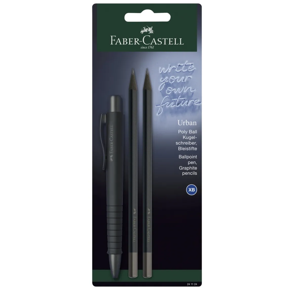 Faber-Castell Poly Ball Urban XB Set, sort tema med kuglepen og blyanter