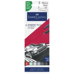 Faber-Castell Sketch Marker Car Design, 6 tuschpenne med dobbeltspids