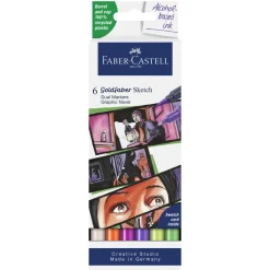 Faber-Castell Sketch Marker Graphic Novel, 6 tuschpenne med dobbeltspids