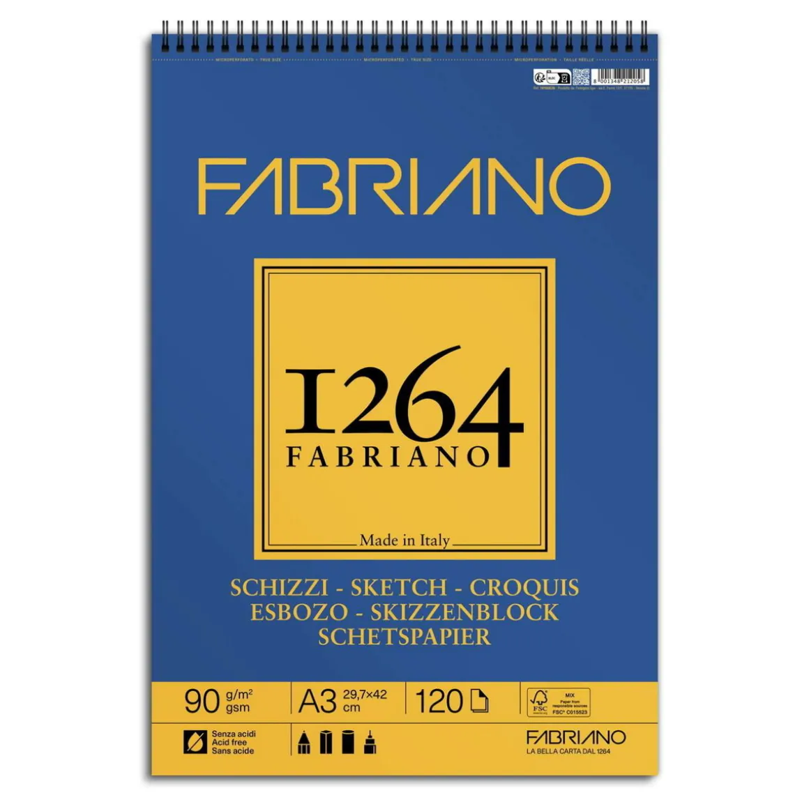 Fabriano spiralbundet skitseblok F-1264 A3 (297×420 mm), 120 ark, 90 g/m²