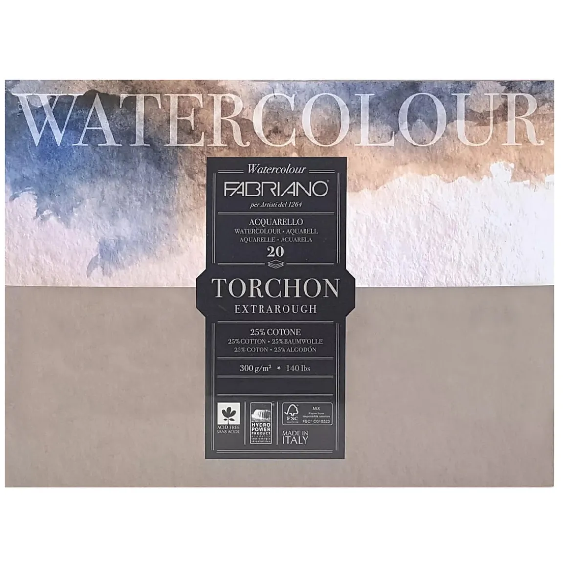 Fabriano Watercolour akvarelblok GT 30×45 cm, 20 ark, 300 g/m²