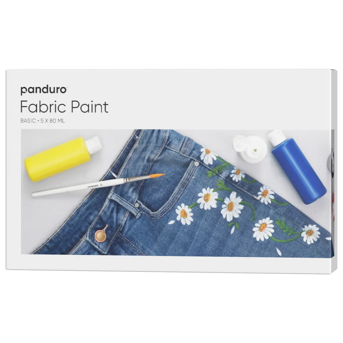 Fabric paint 5×80 ml Basic – 5 tekstilfarver i basisfarver til både lyst og mørkt stof