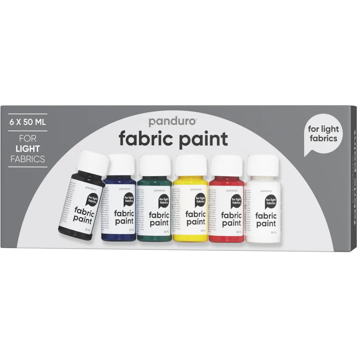 Fabric Paint set 6×50 ml, tekstilfarver i basisfarver til lyst stof