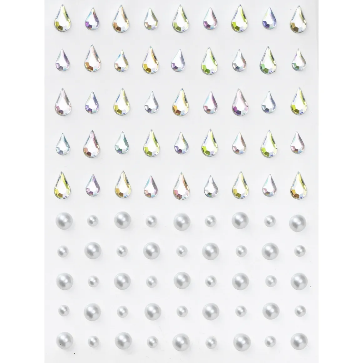 Face Jewels Raindrops – 90 dråbeformede og runde ansigtssmykker