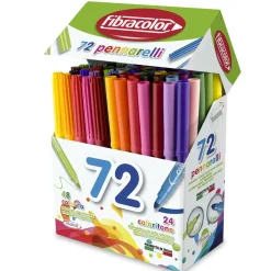 FibraColor tuschpenne 72-pak, 2×24 almindelige tuschpenne + 24 med tyk spids. I alt 24 forskellige farver.