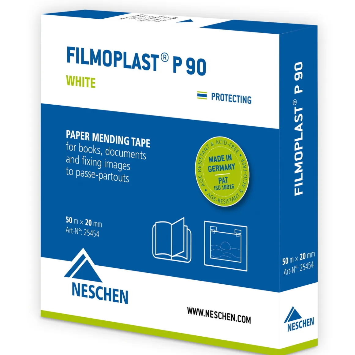 Filmoplast P90 syrefri hvid papirtape X-stærk, 50 m, 20 mm bred