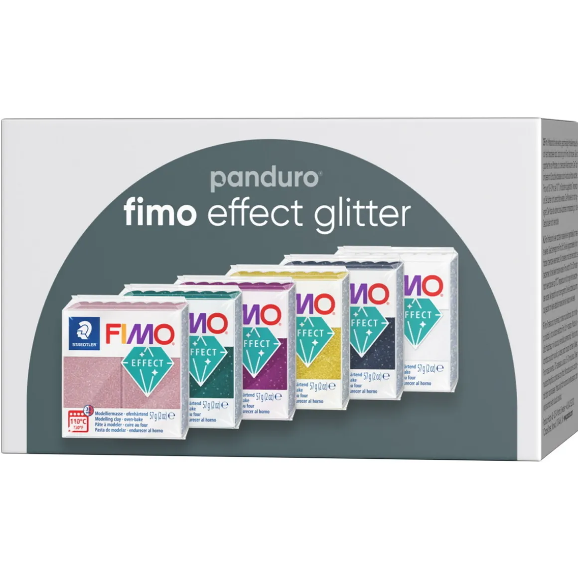 Fimo Effect Glitter 6×57 gram glitrende Fimo-ler