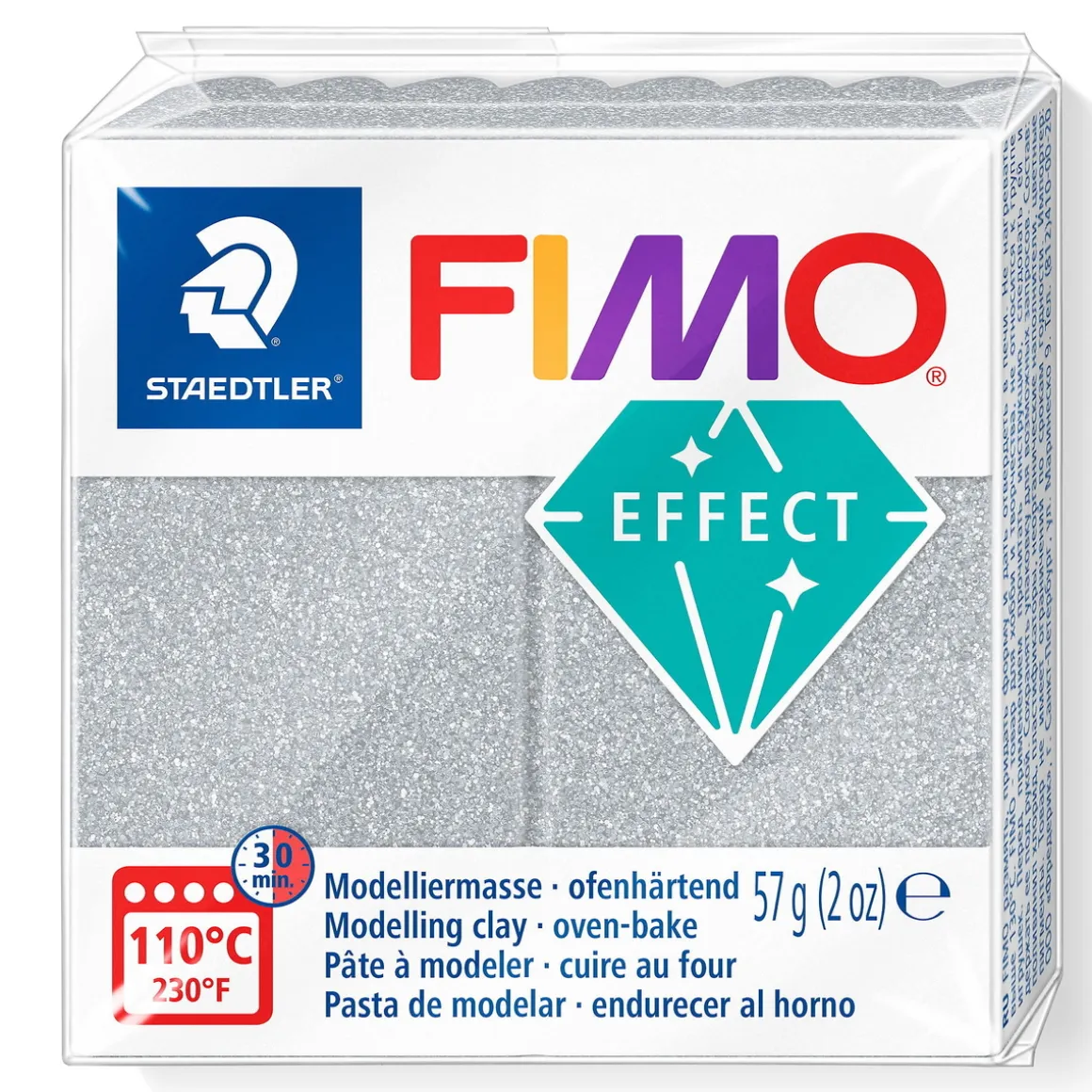 Fimo effect glitter modeller 57 g – silver 812