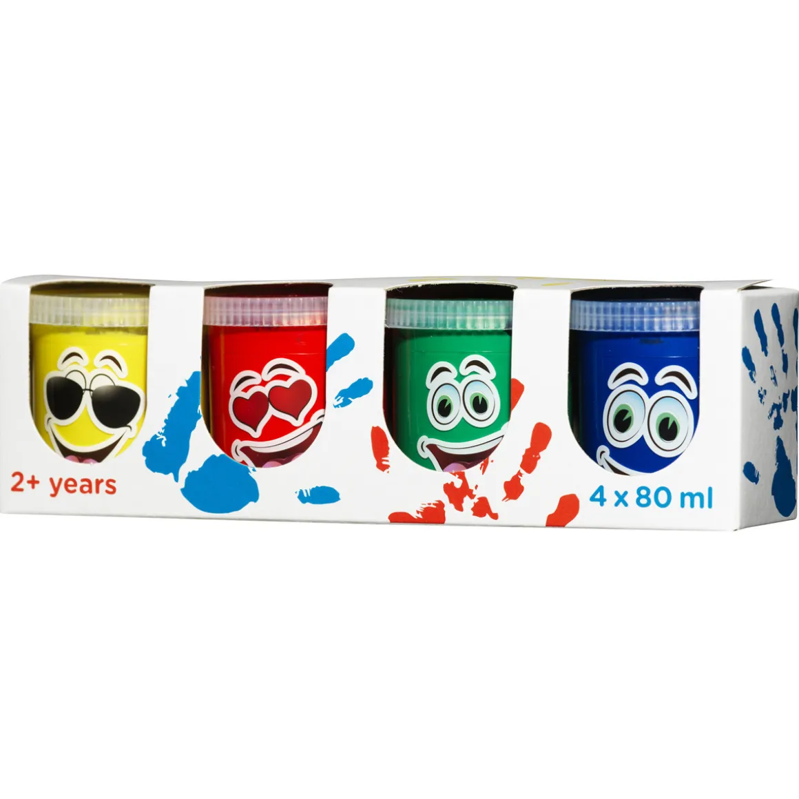 Fingerfarve 4×80 ml i klassiske basisfarver – blå, gul, rød og grøn