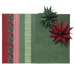 Fold 12 smukke julestjerner af papir i julefarver – 6 stk. a Ø12 cm, 6 stk. a Ø9,5 cm