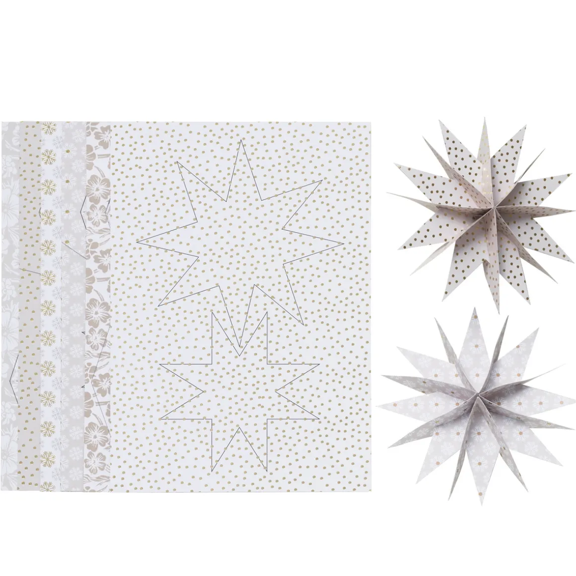 Fold 12 smukke julestjerner – 6 stk. a Ø12 cm, 6 stk. a Ø9 cm