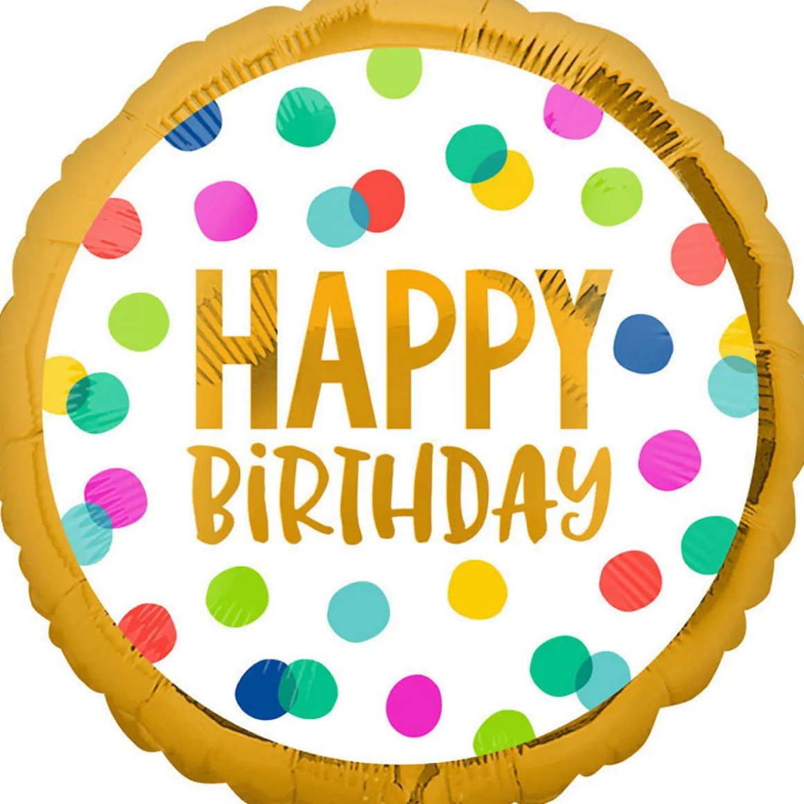 Folieballon Ø45 cm – farvestrålende prikker med teksten Happy Birthday