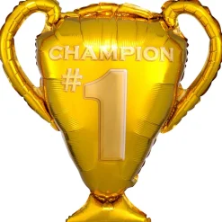 Folieballon 71 cm høj – kæmpestor pokal med teksten Champion #1