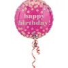 Folieballon Ø45 cm – rosa ballon med holografisk prikker – happy birthday