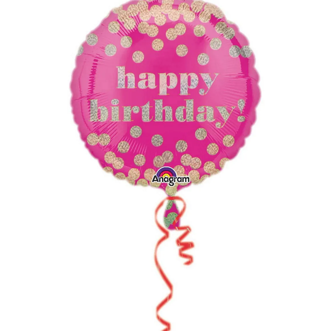 Folieballon Ø45 cm – rosa ballon med holografisk prikker – happy birthday