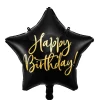 Folieballon Ø45 cm – sort stjerne med teksten Happy Birthday