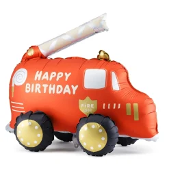 Folieballon stående brandbil, 67×53 cm – med teksten "happy birthday"
