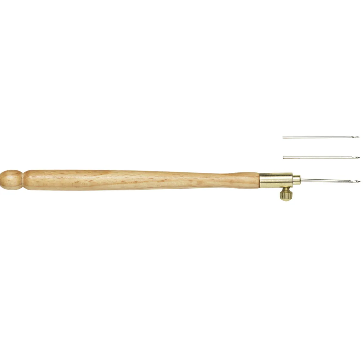 Fransk broderinål af træ, længde 14 cm. 3 nåle a 08 – 1,0 – 1,2 mm medfølger