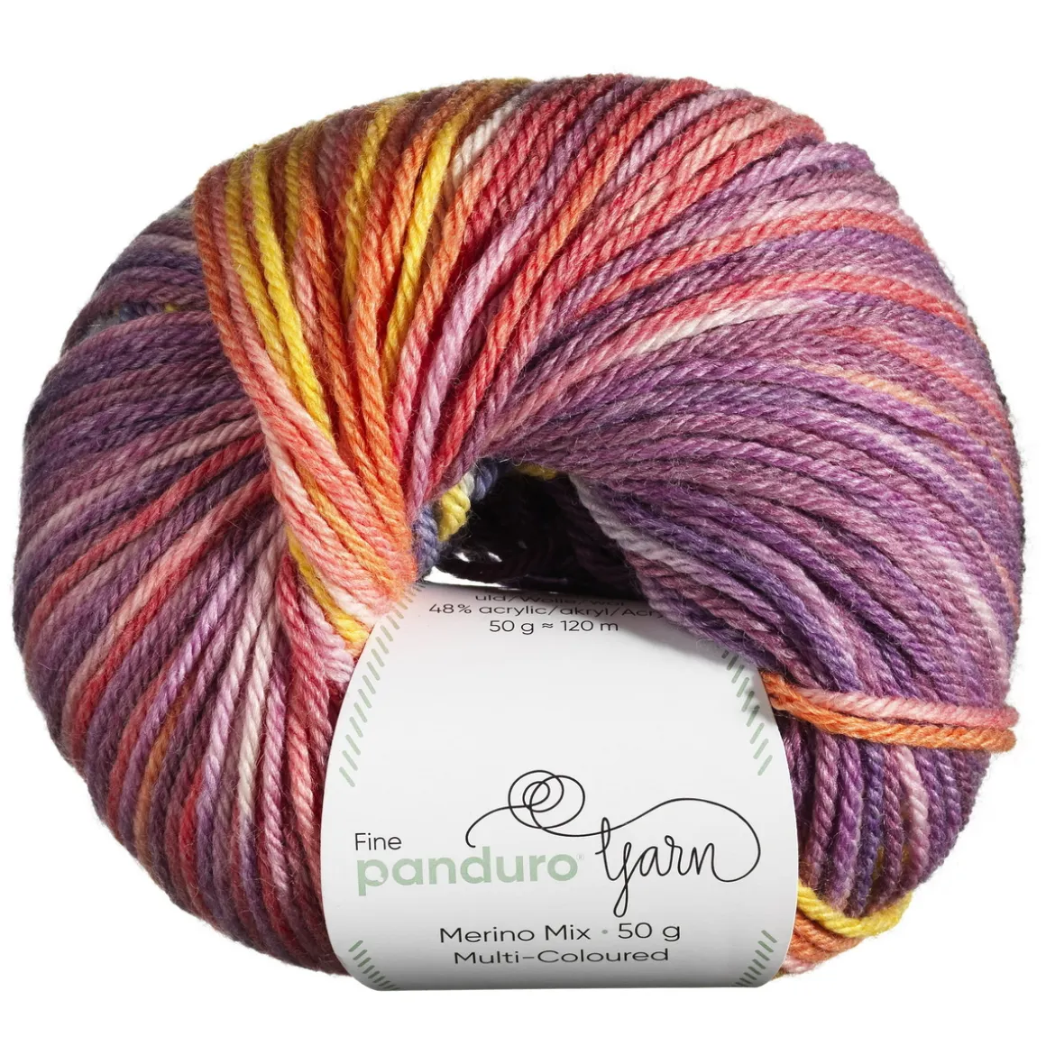 Garn Merino Mix Multi-Coloured 50 g lilla og gul