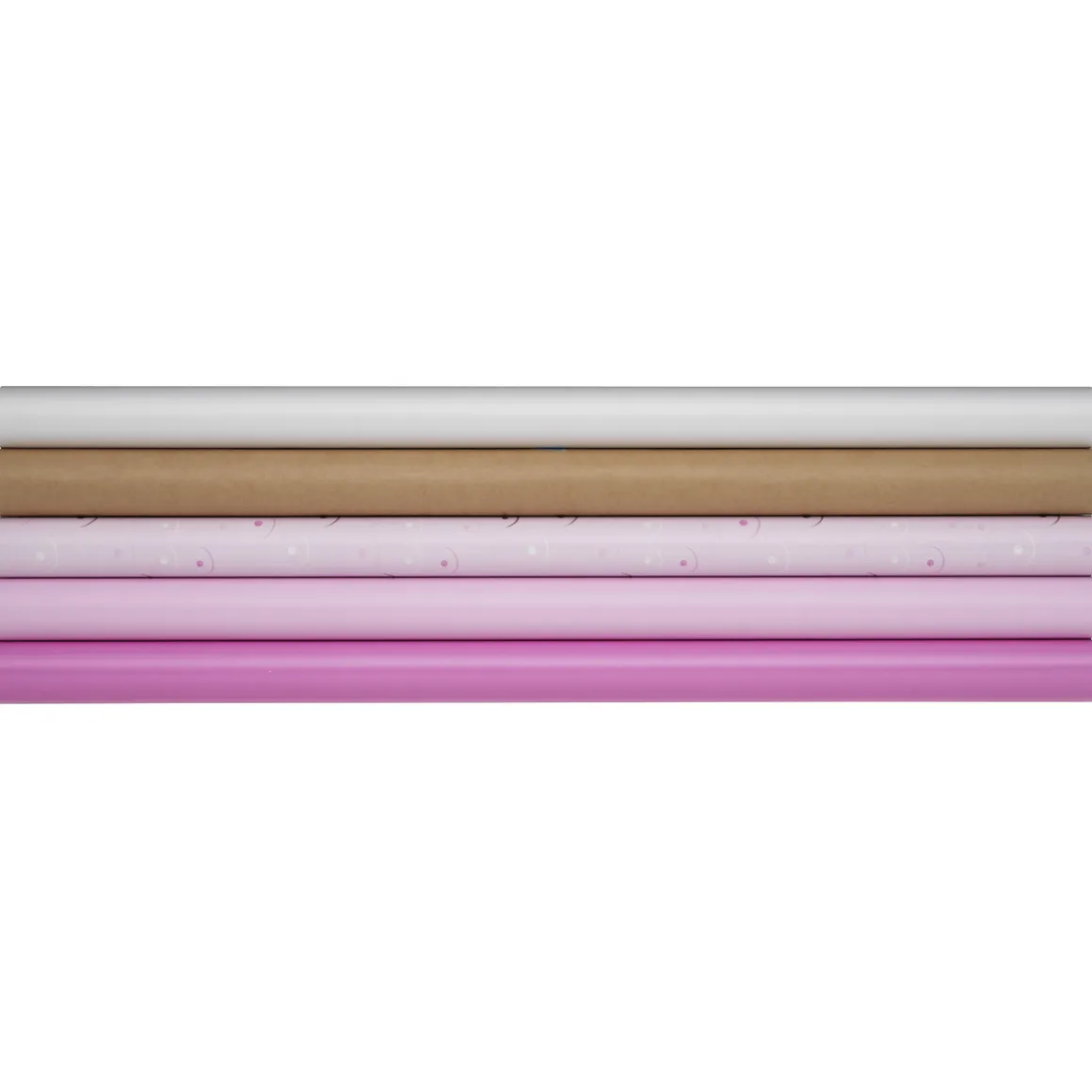 Gavepapir 5-pak rosa mix med bryster & kraftpapir – 5×2 m, 57 cm bred