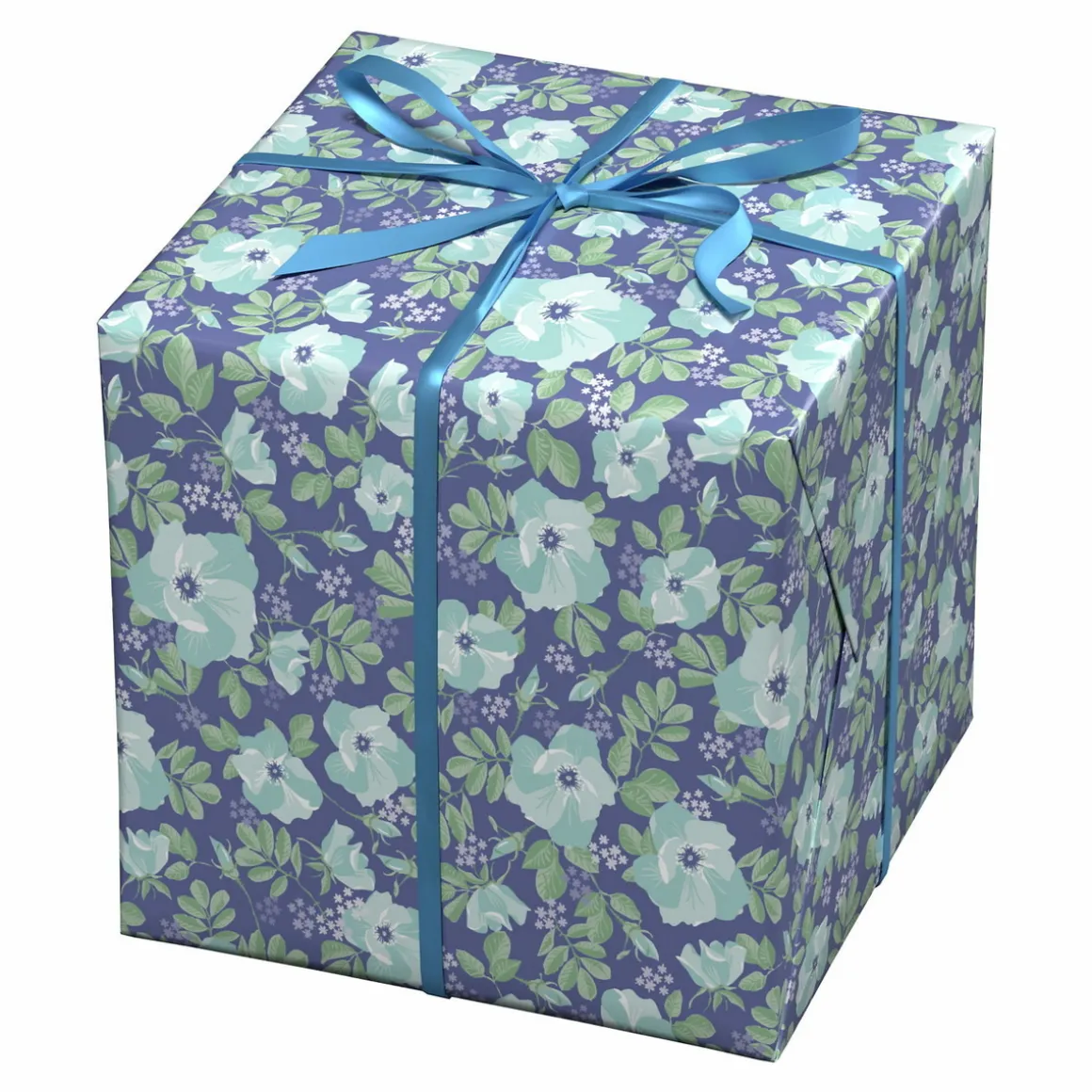 Gavepapir på rulle 10 m×57 cm – blåt blomsterhav