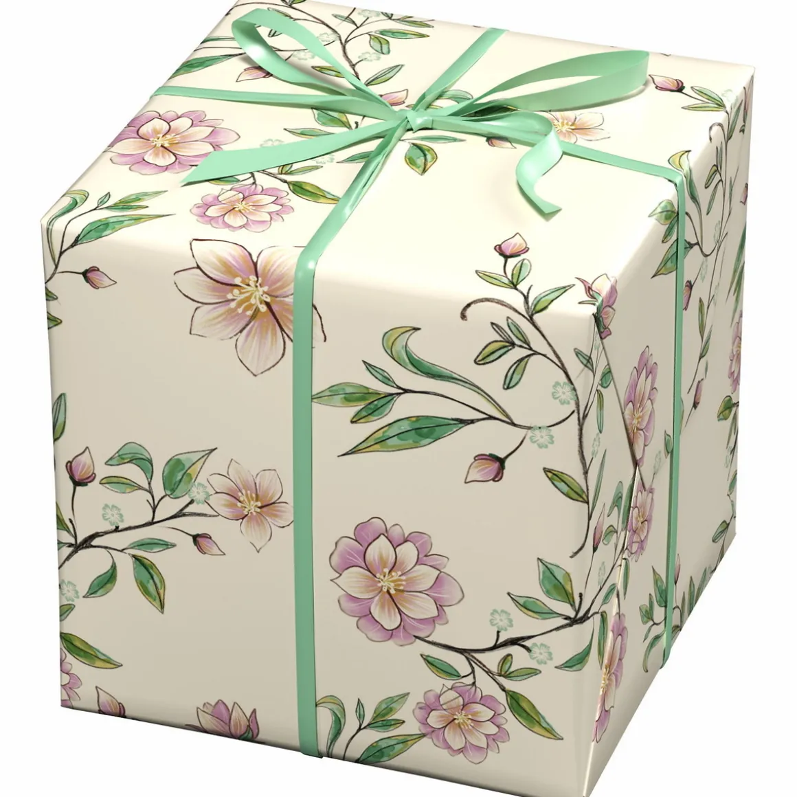 Gavepapir på rulle 10 m × 57 cm – offwhite papir med vintageblomster