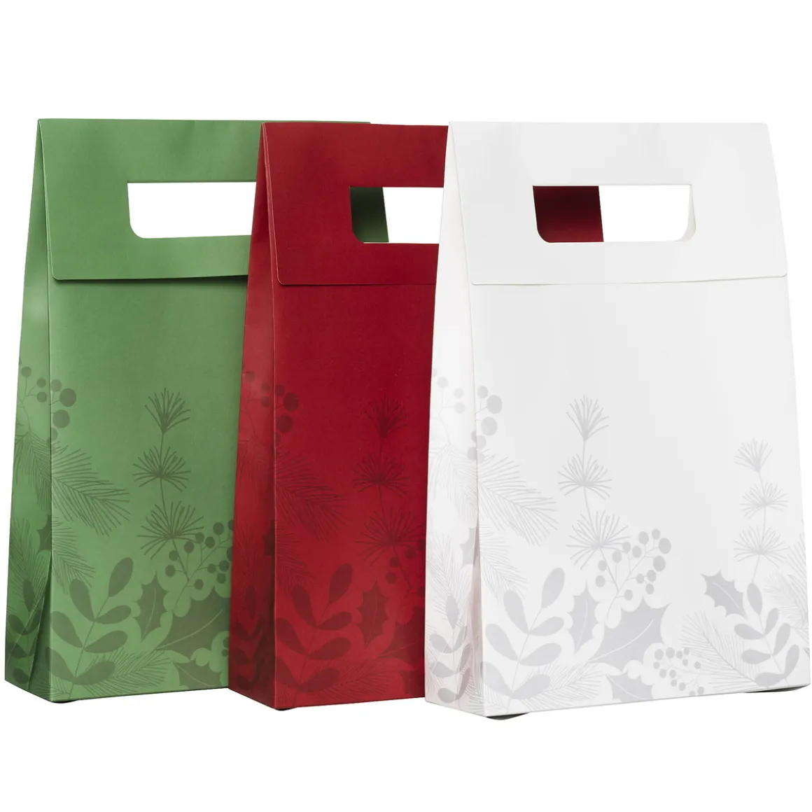 Gaveposer i 3 forskellige farver med vintermotiver, størrelse 20×30×6 cm, 180 g/m2