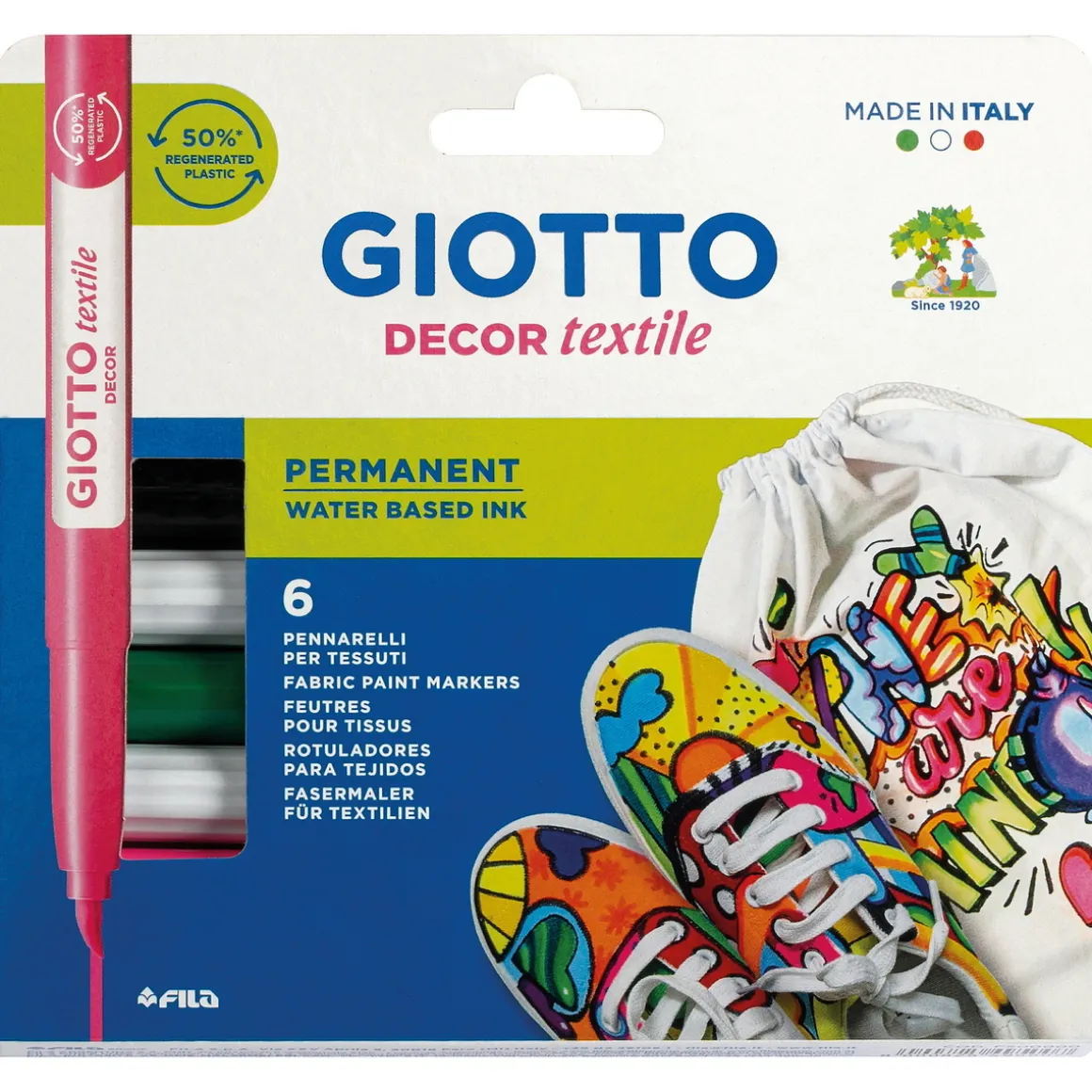 Giotto Decor Tekstilpenne 6 st