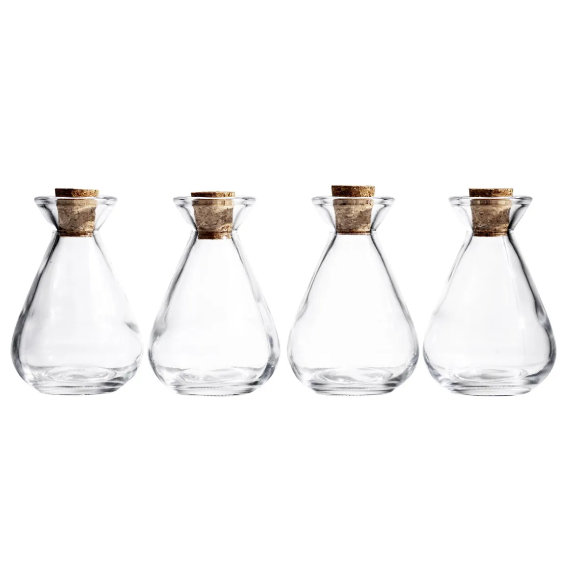 Glasflasker med prop 4-pak, højde 10,5 cm, Ø7 cm, rummer 150 ml