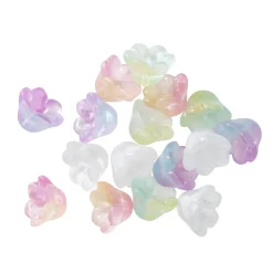 16 glasperler i form af pastelfarvede blomster, Ø11 mm
