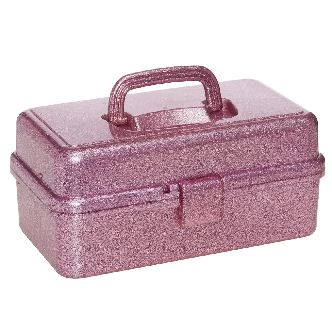 Glitrende rosa opbevaringskasse med to udklappelige opbevaringsfag, 33×20×14,5 cm
