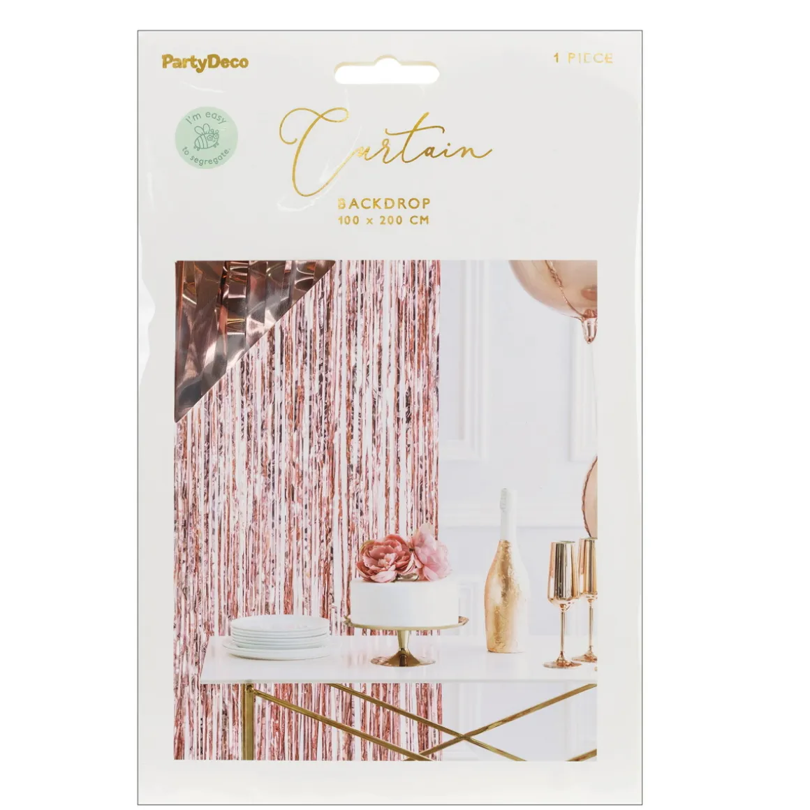 Glitterforhæng i skinnende rosa metallic, bredde 100 cm, længde 200 cm