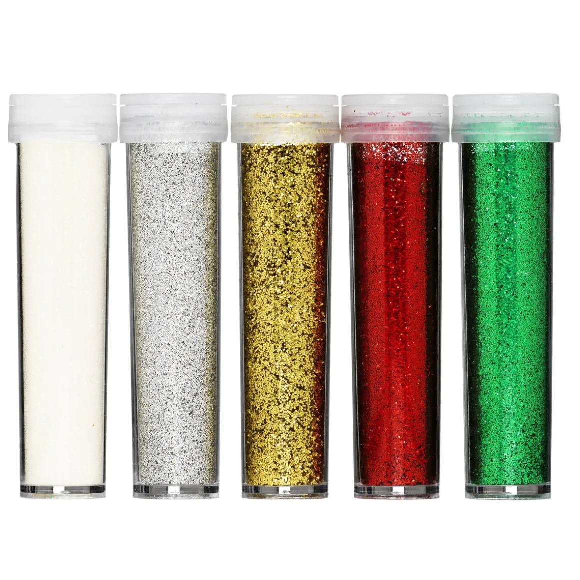 Glitter fremstillet af mere end 90% cellulose, 5-pak a 7 gram i basisfarver