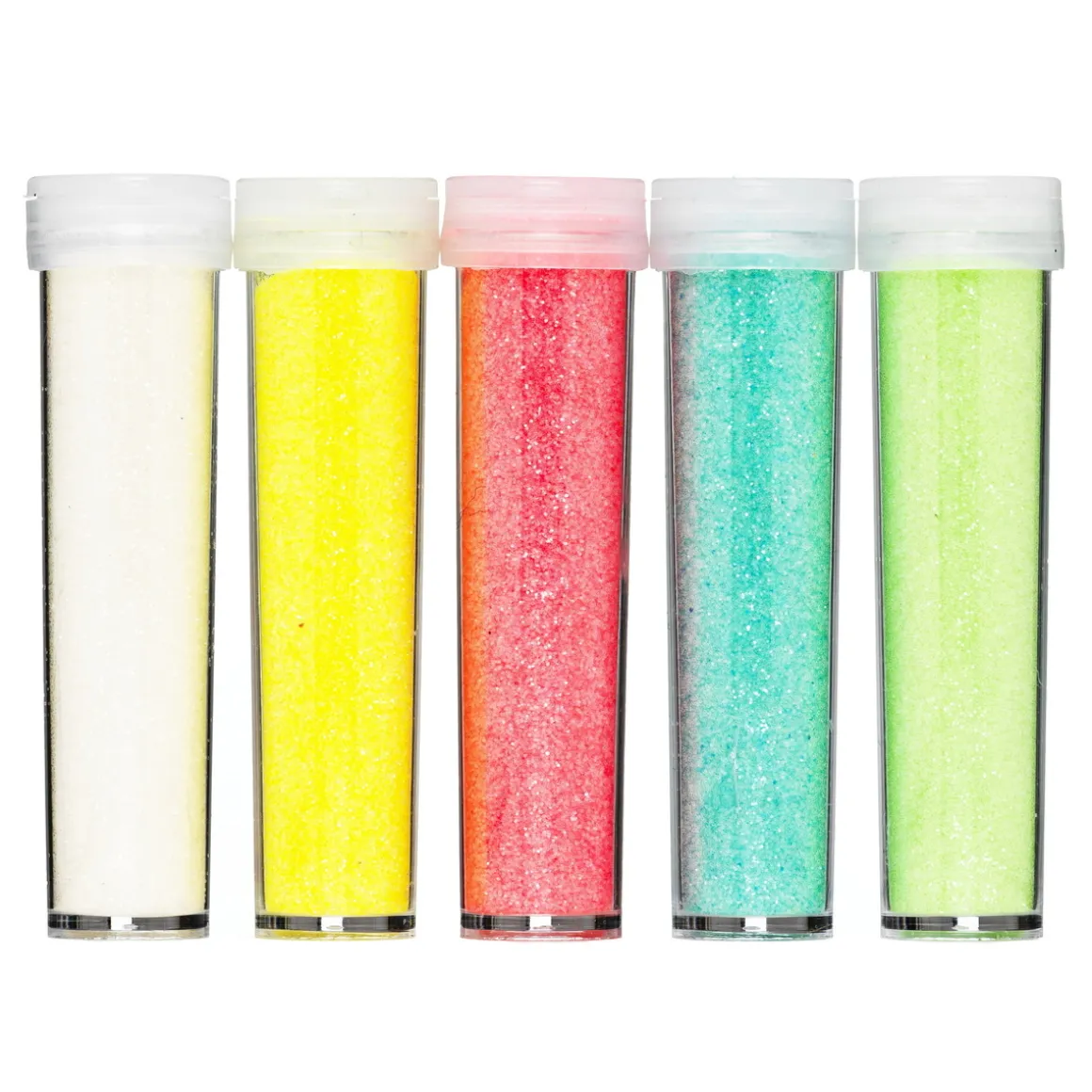 Glitter fremstillet af mere end 90% cellulose, 5-pak a 7 gram i iriserende pastelfarver