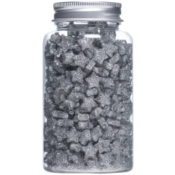 100 gram sølvfarvede glitterstjerner – 1x0,5 cm