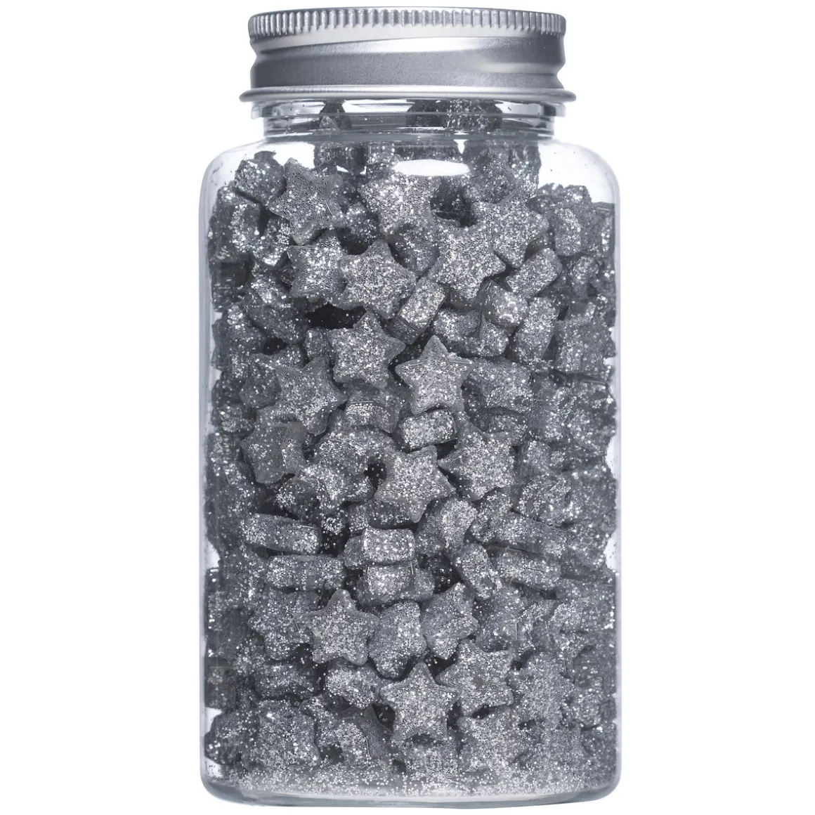 100 gram sølvfarvede glitterstjerner – 1x0,5 cm