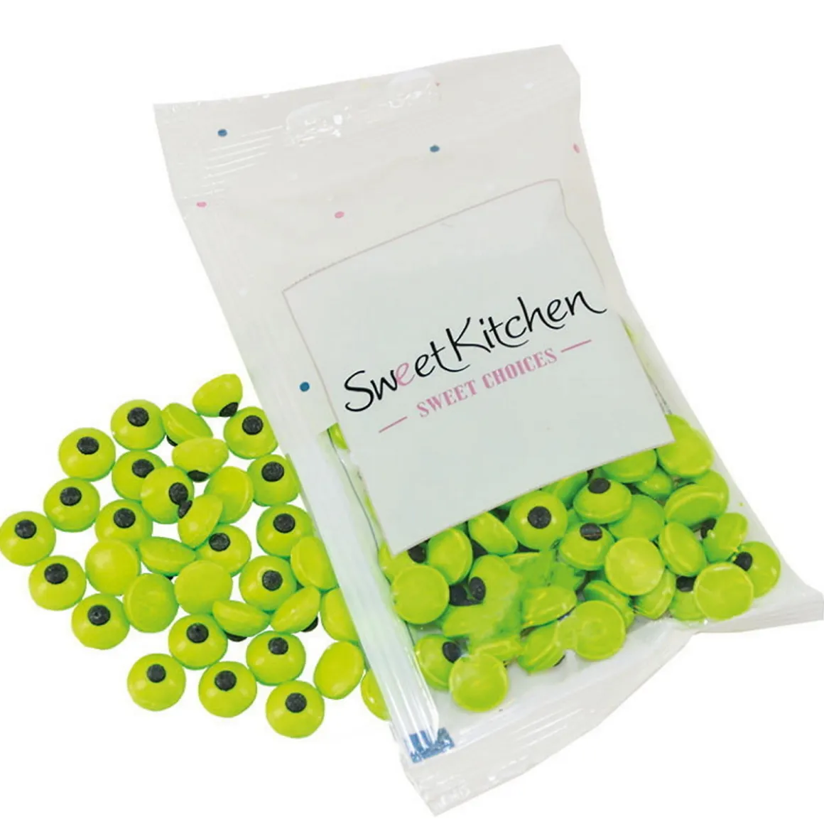 Grønne sukkerøjne Ø10 mm, slikøjne til dekoration af kager, lagkager og muffins. 35 gram