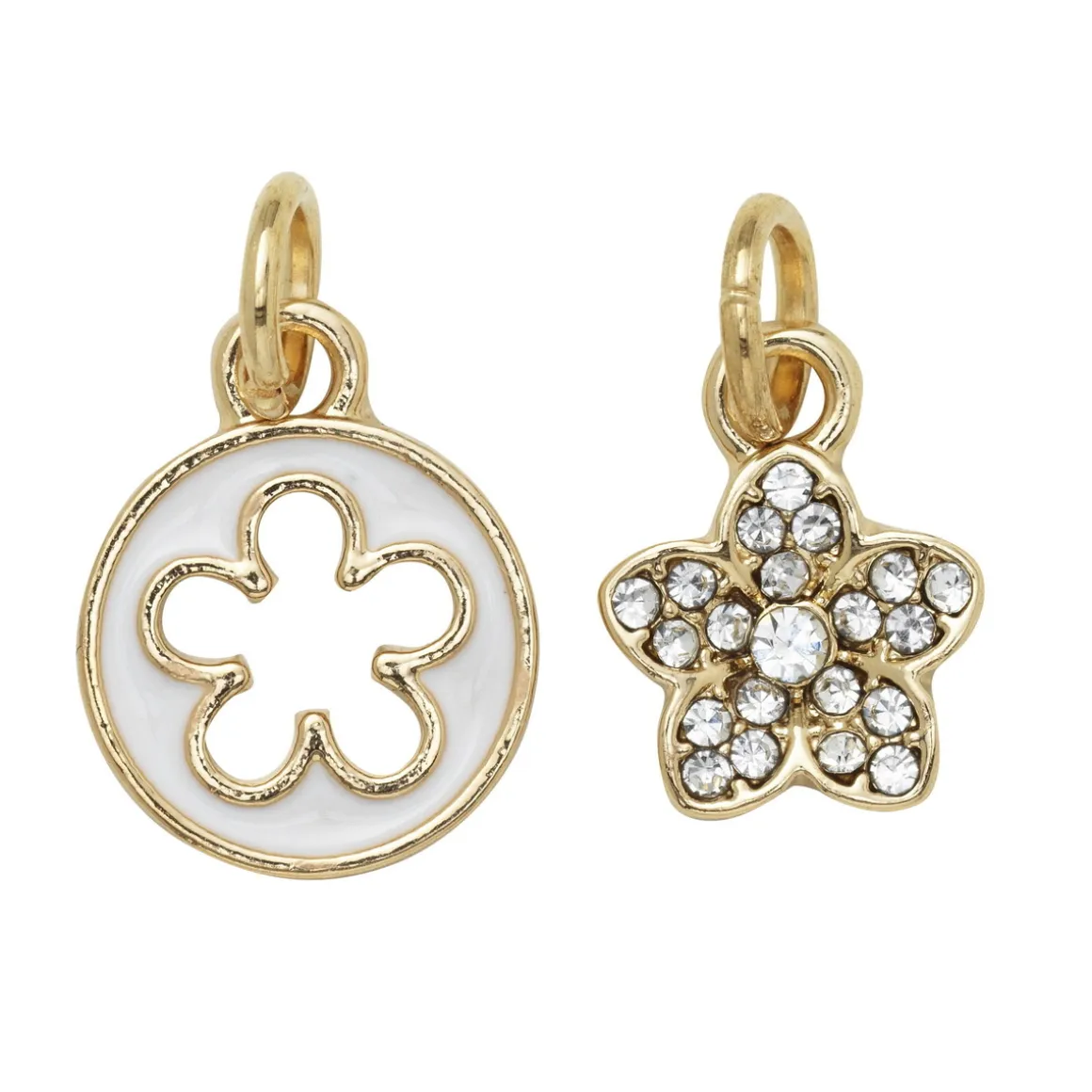 Guldfarvede charms-vedhæng, blomst Ø10 mm, blomst med bling Ø10 mm