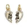 Guldfarvede charms-vedhæng, delt hjerte med bling "Best Friend" 8×13 mm