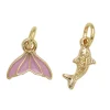Guldfarvede charms-vedhæng, fisk med bling 6×12 mm, rosa havfruehale 12×8 mm