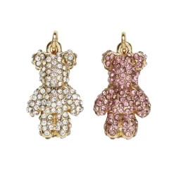 2 guldfarvede vedhæng charms, bamser med rosa og transparente similisten, 2,5×1,3×0,5 cm