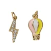 2 guldfarvede vedhæng/charms, luftballon hvid & guld 10×18 mm, lyn simili 7×18 mm
