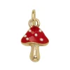 Guldfarvet charm-vedhæng med prikket rød svamp, 10×12×4 mm