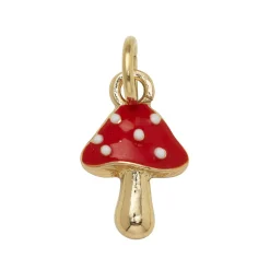 Guldfarvet charm-vedhæng med prikket rød svamp, 10×12×4 mm