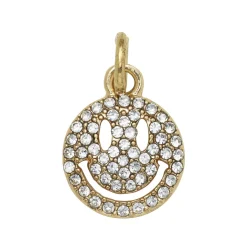 Guldfarvet charm-vedhæng med smiley fyldt med bling Ø12 mm