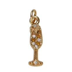 Guldfarvet vedhæng/charm champagneglas med simili 5×15 mm