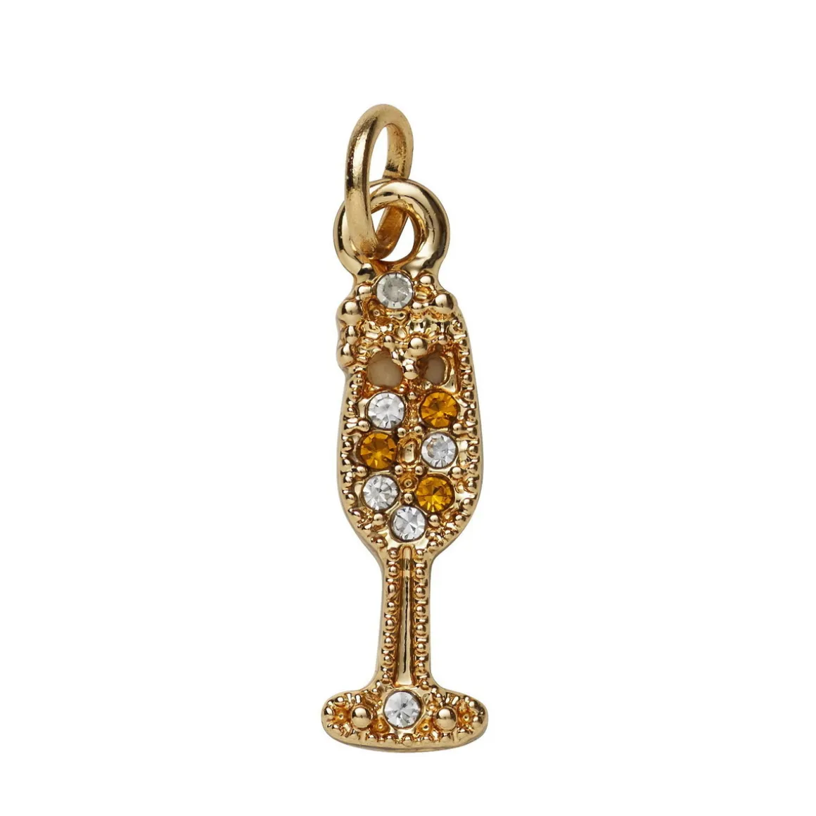 Guldfarvet vedhæng/charm champagneglas med simili 5×15 mm
