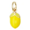 Guldfarvet vedhæng/charm med en gul citron, længde 10 mm, Ø6,2 mm